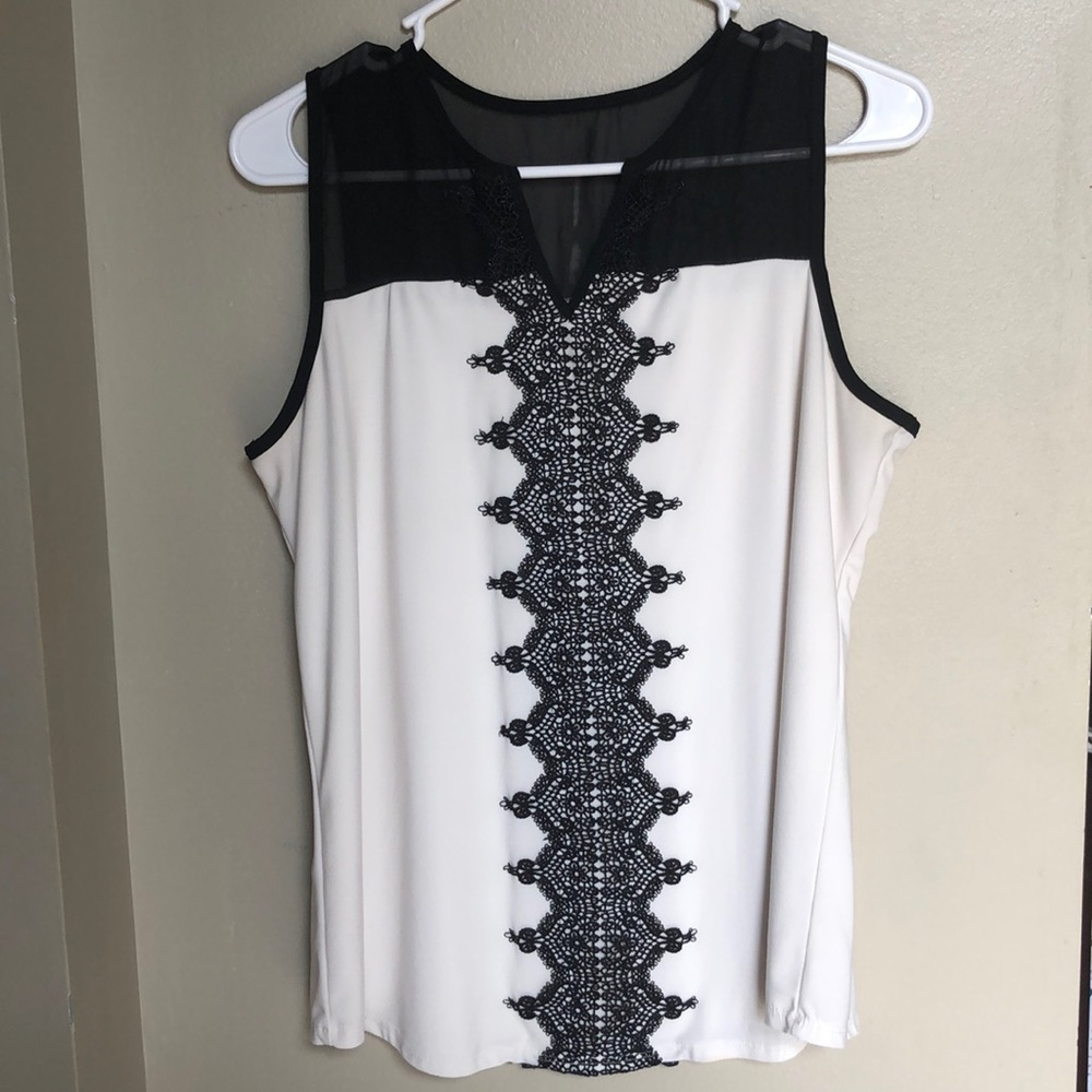 SOLD White and black lace tank
